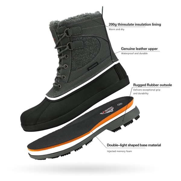 Men's Insulated Waterproof Snow Boots - GREY BLACK - 2
